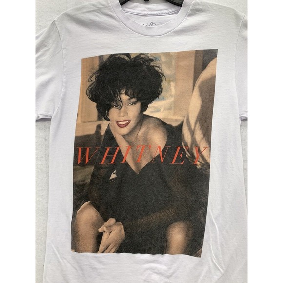 Whitney Houston 100% Cotton Graphic T-Shirt White Unisex Size Medium Crew Neck - Picture 2 of 10